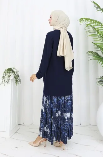 Sandy Fabric Tunic Skirt Two Piece Suit 2073-01 Navy Blue 2073-01