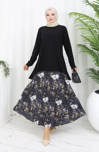 Sandy Kumaş Tunik Etek İkili Takım 2073-02 Siyah