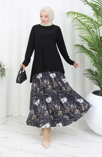 Sandy Kumaş Tunik Etek İkili Takım 2073-02 Siyah