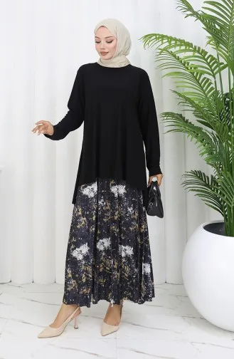 Sandy Kumaş Tunik Etek İkili Takım 2073-02 Siyah
