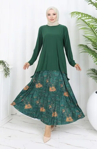 Sandy Stoff Tunika Rock Zweiteiler 2073-03 Smaragdgrün 2073-03