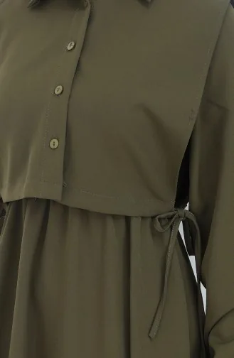 Gömlek Yaka Bolera Detaylı Elbise 81898-05 Haki Yeşil