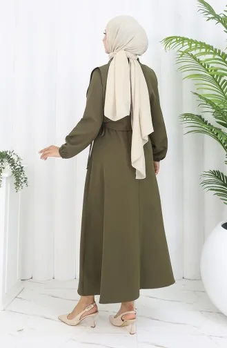 Gömlek Yaka Bolera Detaylı Elbise 81898-05 Haki Yeşil
