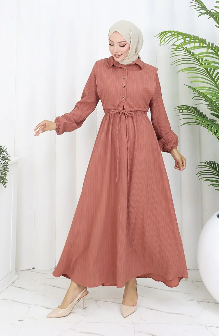 Brick Red Hijab Dress 2072-03