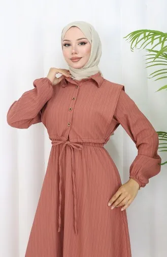 Brick Red Hijab Dress 2072-03
