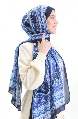 Etnik Desen soft Şal 70295-07 Lacivert Saks