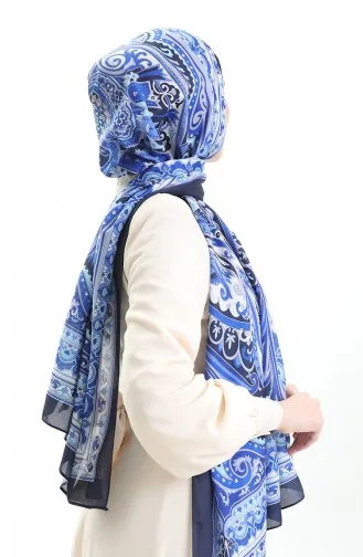 Etnik Desen soft Şal 70295-07 Lacivert Saks