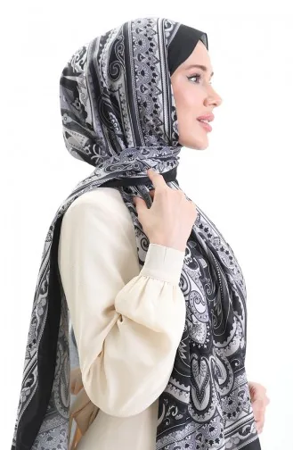 Etnik Desen soft Şal 70295-13 Siyah Gri