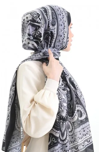 Etnik Desen soft Şal 70295-13 Siyah Gri