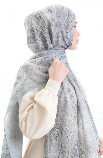 Karaca Desenli Cotton Şal 82001-02 Açık Mavi Vizon