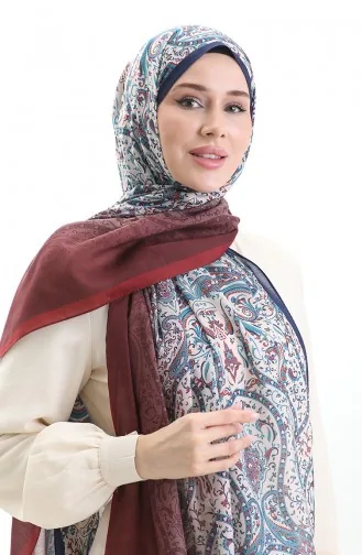 Karaca Desenli Cotton Şal 82003-03 Bordo Lacivert