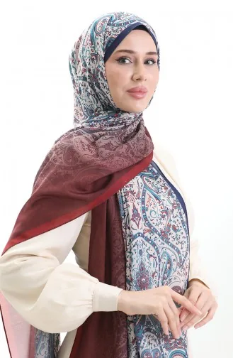 Karaca Desenli Cotton Şal 82003-03 Bordo Lacivert