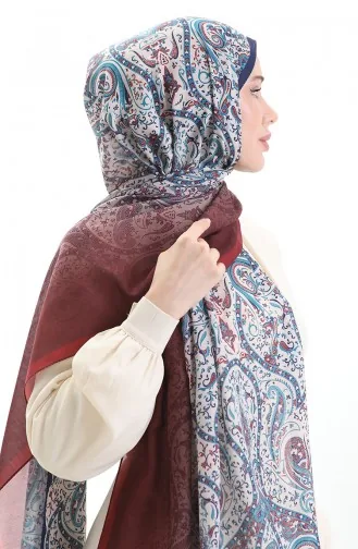 Karaca Desenli Cotton Şal 82003-03 Bordo Lacivert