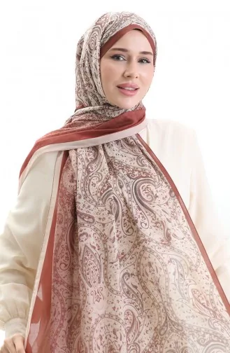 Karaca Desenli Cotton Şal 82003-08 Krem Kiremit