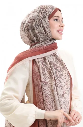 Karaca Desenli Cotton Şal 82003-08 Krem Kiremit