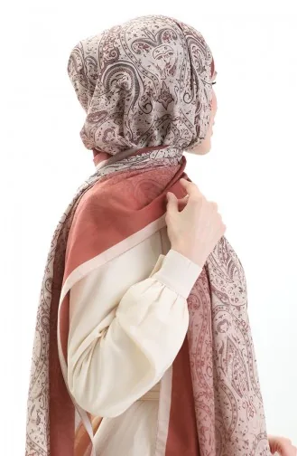 Karaca Desenli Cotton Şal 82003-08 Krem Kiremit