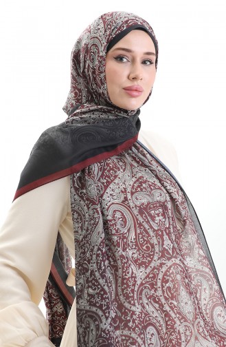 Karaca Desenli Cotton Şal 82003-11 Bordo Siyah
