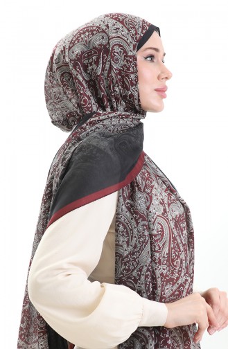 Karaca Desenli Cotton Şal 82003-11 Bordo Siyah