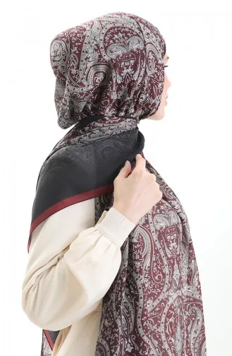 Châle En Coton à Motifs Karaca 82003-11 Bordeaux Noir 82003-11