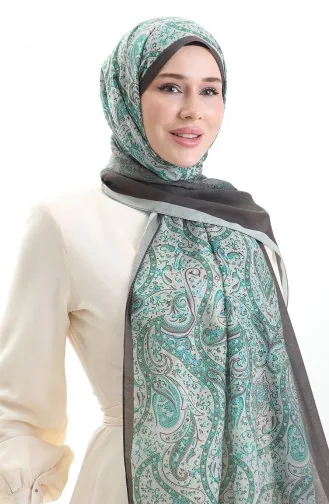 Karaca Desenli Cotton Şal 82003-15 Açık Yeşil Zümrüt Yeşili