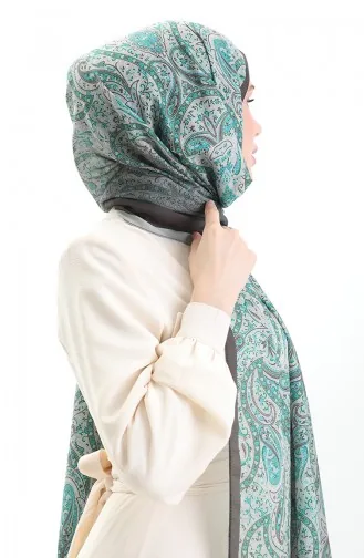 Karaca Desenli Cotton Şal 82003-15 Açık Yeşil Zümrüt Yeşili