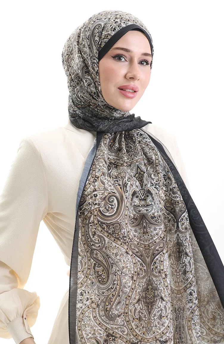 Karaca Gemusterter Baumwollschal 82003-16 Gold Schwarz 82003-16