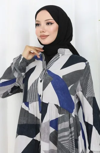 فستان منقوش بأزرار نصفية 5580-02 رمادي 5580-02