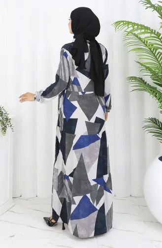 فستان منقوش بأزرار نصفية 5580-02 رمادي 5580-02