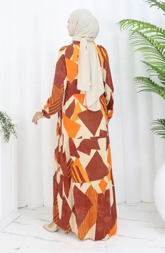 فستان منقوش بأزرار نصفية 5580-03 لون بريك 5580-03