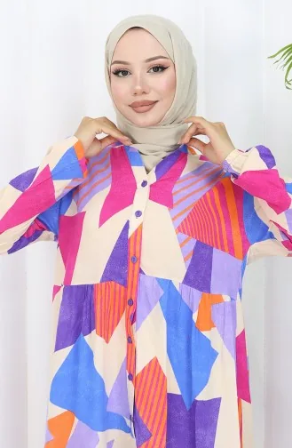 Half Buttoned Patterned Dress 5580-04 Purple 5580-04