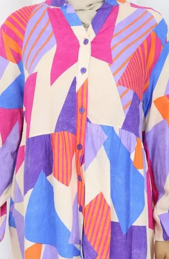 Half Buttoned Patterned Dress 5580-04 Purple 5580-04