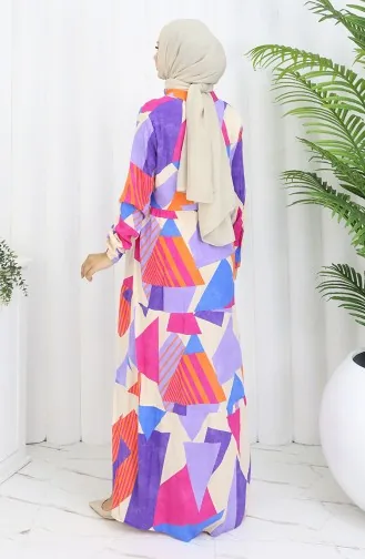 Half Buttoned Patterned Dress 5580-04 Purple 5580-04