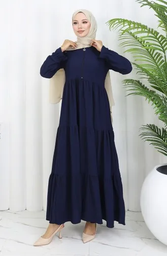 فستان من قماش الكريب بسحاب 6999-01 أزرق داكن 6999-01