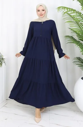 فستان من قماش الكريب بسحاب 6999-01 أزرق داكن 6999-01