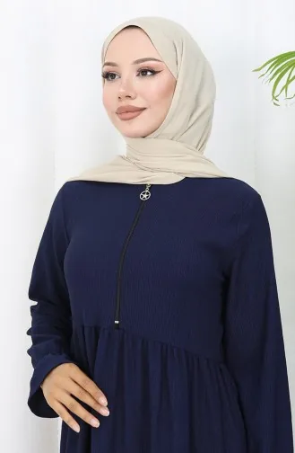 فستان من قماش الكريب بسحاب 6999-01 أزرق داكن 6999-01