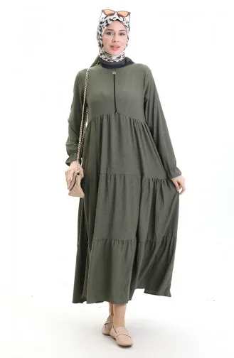 فستان من قماش الكريب بسحاب 6999-02 كاكي 6999-02