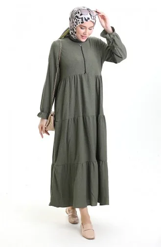 فستان من قماش الكريب بسحاب 6999-02 كاكي 6999-02