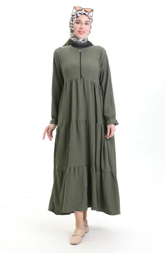 فستان من قماش الكريب بسحاب 6999-02 كاكي 6999-02
