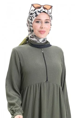 فستان من قماش الكريب بسحاب 6999-02 كاكي 6999-02