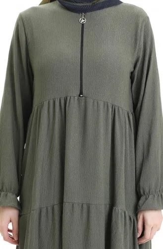 فستان من قماش الكريب بسحاب 6999-02 كاكي 6999-02