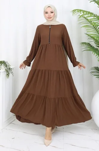 فستان من قماش الكريب بسحاب 6999-03 بني 6999-03