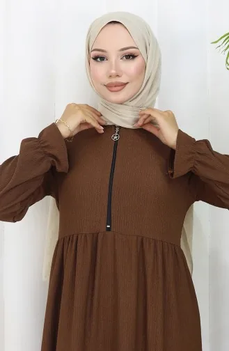 فستان من قماش الكريب بسحاب 6999-03 بني 6999-03