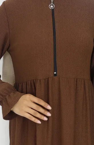 فستان من قماش الكريب بسحاب 6999-03 بني 6999-03