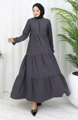 فستان من قماش الكريب بسحاب 6999-05 أنثراسيت 6999-05