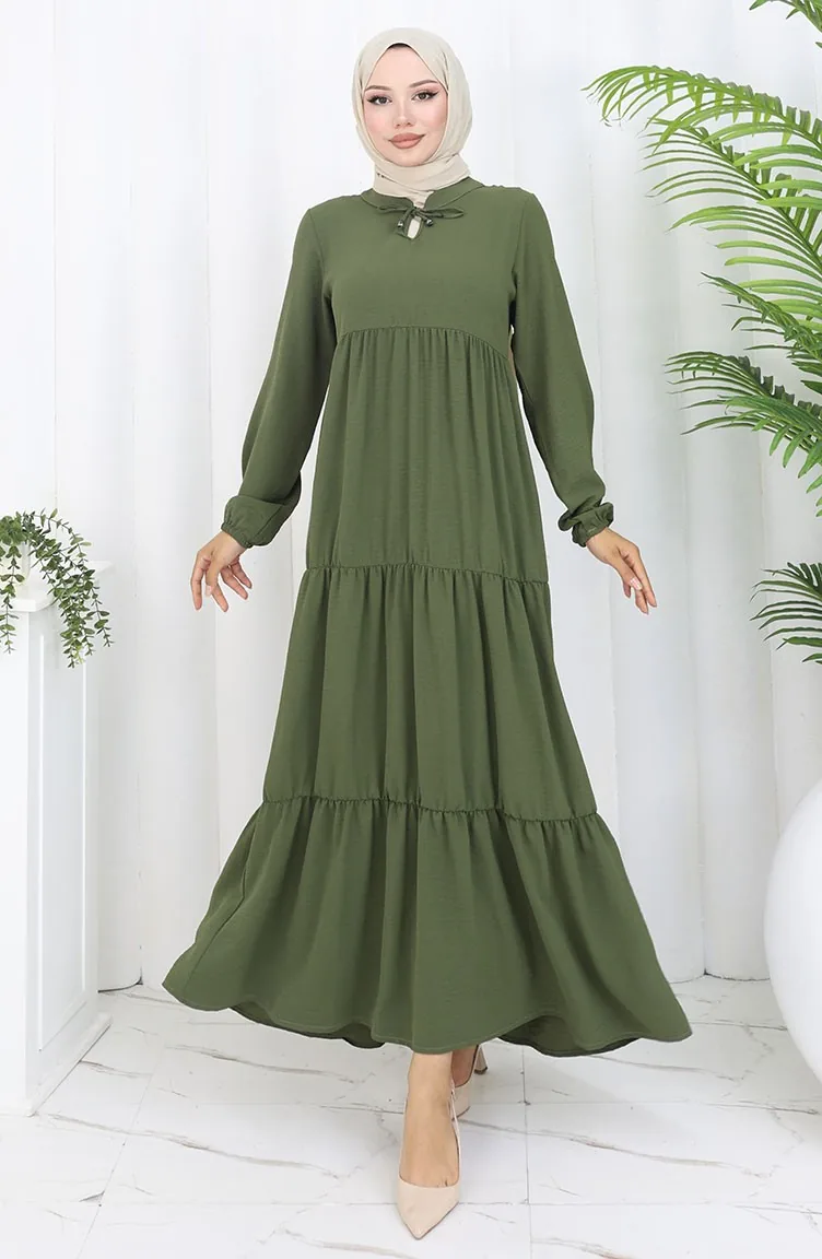 Khaki Hijab Kleider 4909-03