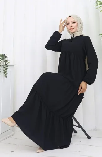 İnci Ayrobin Farbalı Kolları Lastikli Elbise 4909-10 Siyah