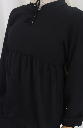 İnci Ayrobin Farbalı Kolları Lastikli Elbise 4909-10 Siyah