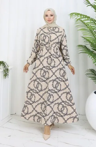 Aerobin Kumaş Zincir Desenli Elbise 0105-01 Vizon Siyah