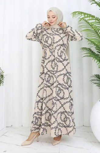 Aerobin Kumaş Zincir Desenli Elbise 0105-01 Vizon Siyah