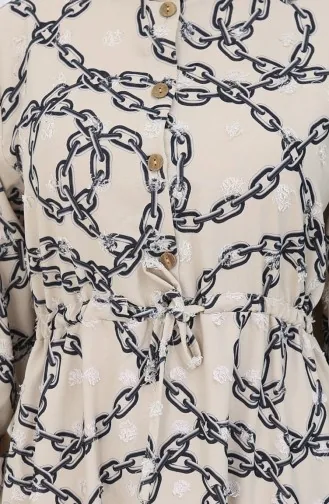 Aerobin Kumaş Zincir Desenli Elbise 0105-01 Vizon Siyah